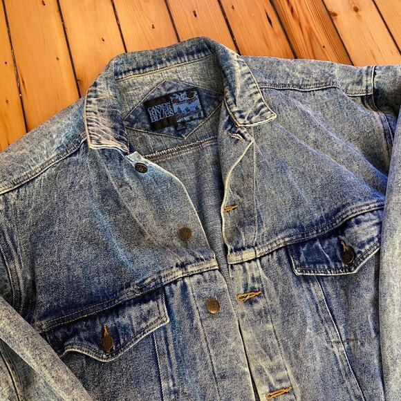 Vintage 1990s Acid Wash Denim Jean Jacket XL - Picture 2 of 5